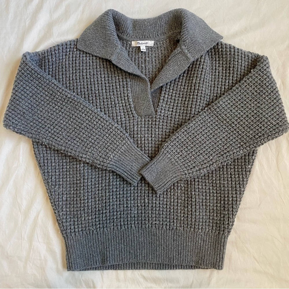 Madewell Grey Collared Waffled Sweater